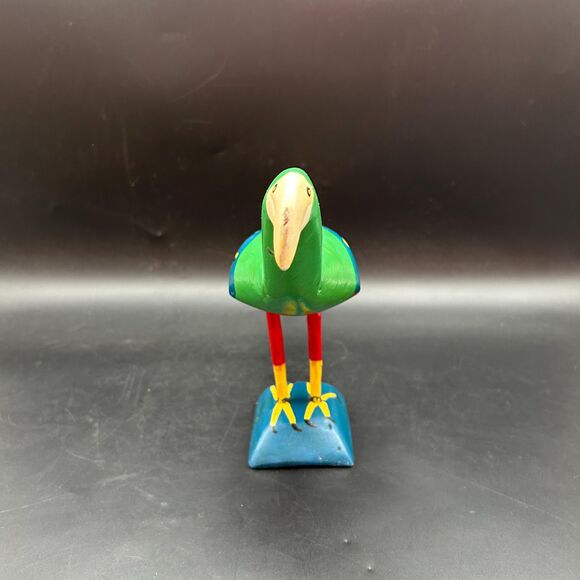 Hand Carved Wooden Parrot Sculpture, Folk Art Tropical Bird Figurine - Picture 4 of 5